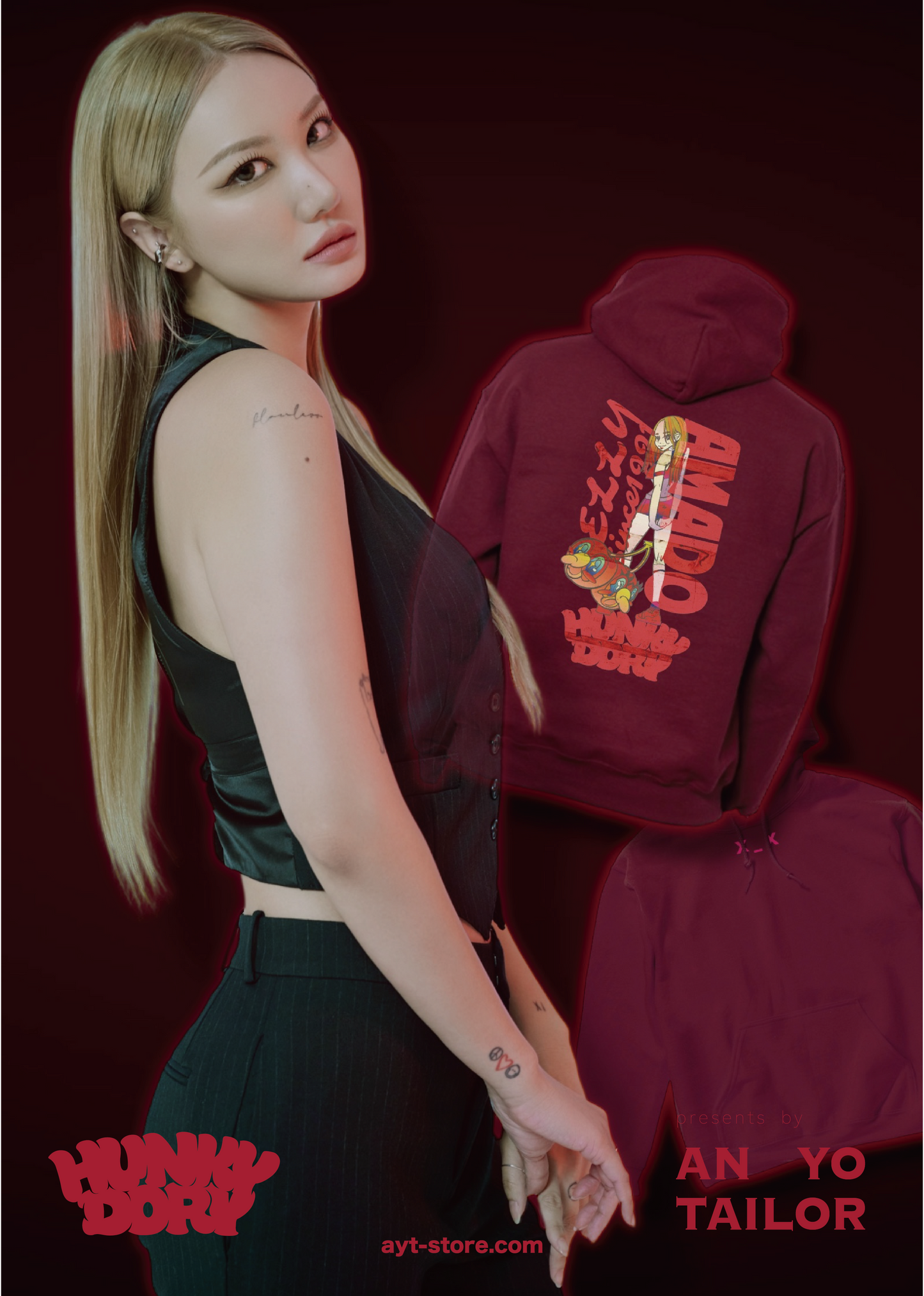 Limited 50 Pieces【 ELLY(EXID) 】x HUNKY-DORY collaboration Hoodie (WINE)